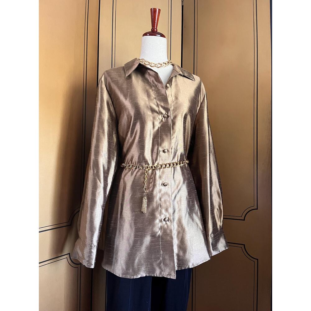 Vintage bronze lamé blouse, size XL